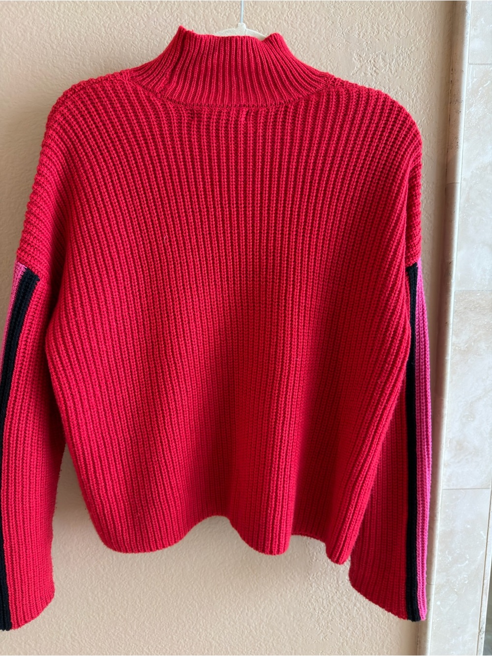 Statement Red Pink & Black Striped Chunky Knit Sweater | Colorblock